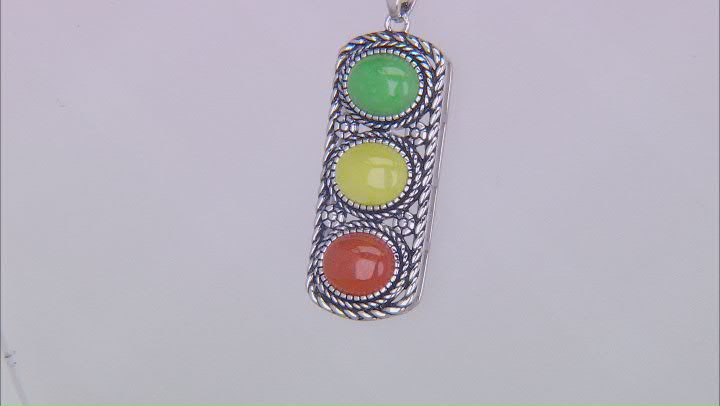 9x7mm Multi-Color Jadeite Rhodium Over Sterling Silver Pendant With Chain Video Thumbnail