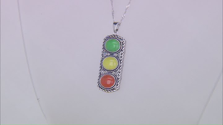 9x7mm Multi-Color Jadeite Rhodium Over Sterling Silver Pendant With Chain Video Thumbnail