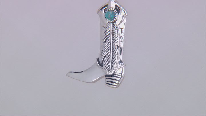 3mm Blue Composite Turquoise Sterling Silver Cowboy Boot Enhancer Pendant With Chain Video Thumbnail