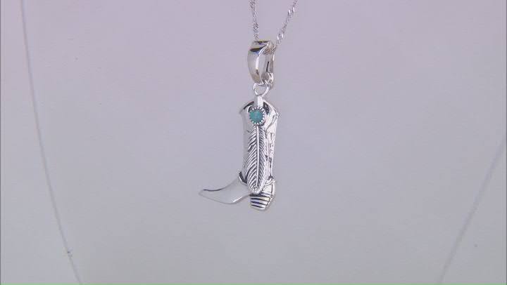 3mm Blue Composite Turquoise Sterling Silver Cowboy Boot Enhancer Pendant With Chain Video Thumbnail