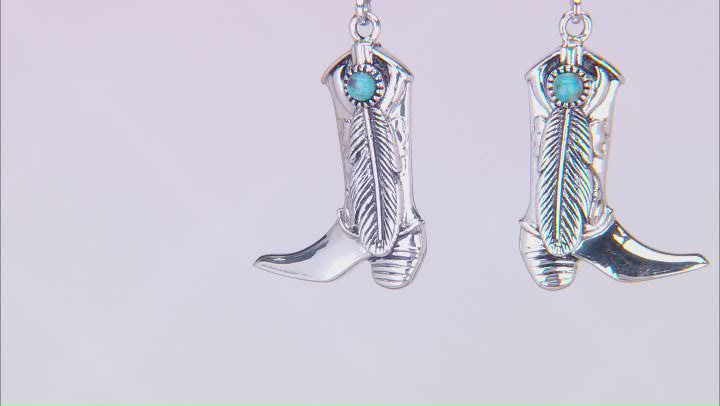 2mm Blue Composite Turquoise Sterling Silver Cowboy Boot Earrings Video Thumbnail