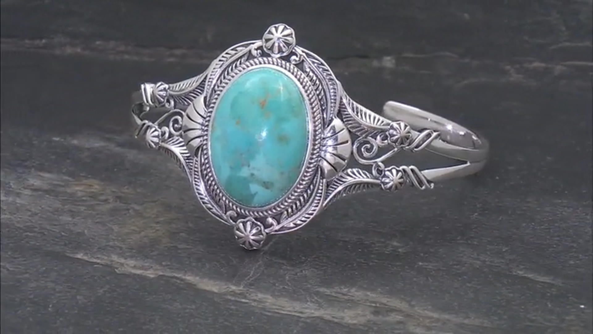 Blue Composite Turquoise Sterling Silver Statement Cuff Bracelet Video Thumbnail
