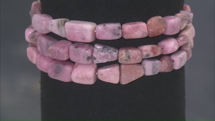 3-Strand Pink Nugget Rhodochrosite Rhodium Over Sterling Silver Bracelet Video Thumbnail