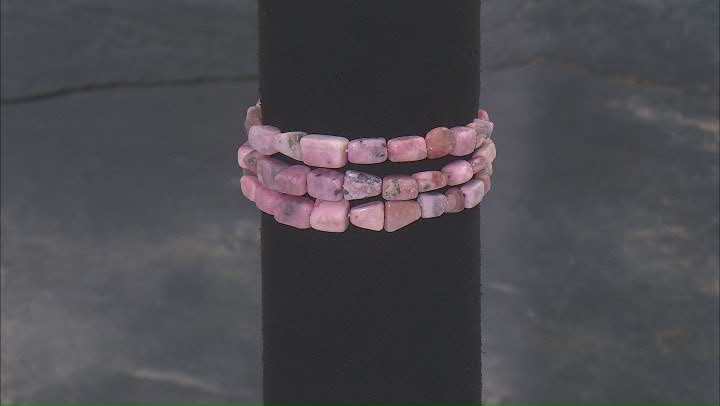 3-Strand Pink Nugget Rhodochrosite Rhodium Over Sterling Silver Bracelet Video Thumbnail