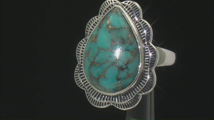 Blue Turquoise Sterling Silver Statement Ring 20x14mm Video Thumbnail