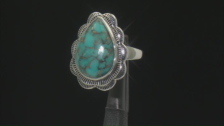 Blue Turquoise Sterling Silver Statement Ring 20x14mm Video Thumbnail