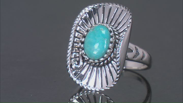 Blue Composite Turquoise & Coral Accent Sterling Silver Cluster Ring, 6x4mm Video Thumbnail