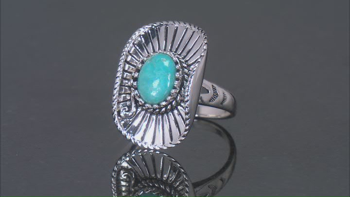 Blue Composite Turquoise & Coral Accent Sterling Silver Cluster Ring, 6x4mm Video Thumbnail