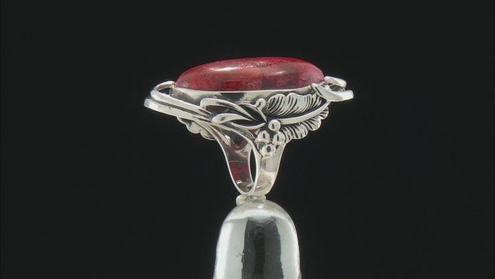 Red Sponge Coral Sterling Silver Ring. Video Thumbnail