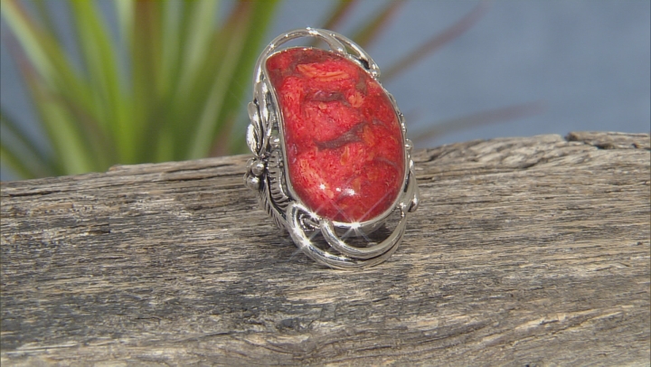 Red Sponge Coral Sterling Silver Ring. Video Thumbnail