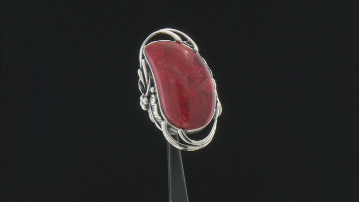 Red Sponge Coral Sterling Silver Ring. Video Thumbnail