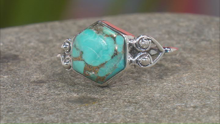 Blue Turquoise Rhodium Over Silver Ring Video Thumbnail