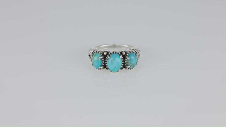 Blue Turquoise Three-Stone Oxidized Sterling Silver Ring Video Thumbnail