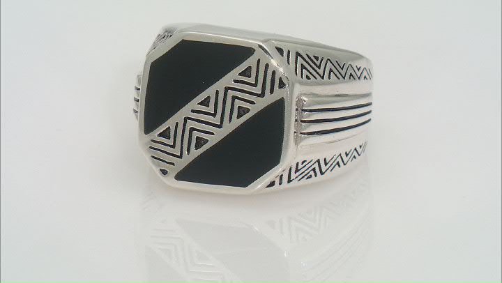 Mens Inlaid Black Onyx Rhodium Over Sterling Silver Ring Video Thumbnail