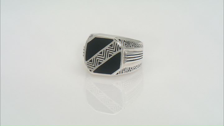 Mens Inlaid Black Onyx Rhodium Over Sterling Silver Ring Video Thumbnail