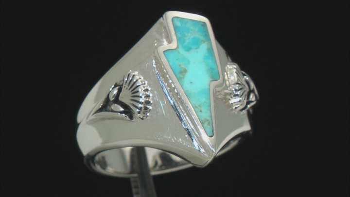 Turquoise Rhodium Over Sterling Silver Lightning Bolt Ring Video Thumbnail