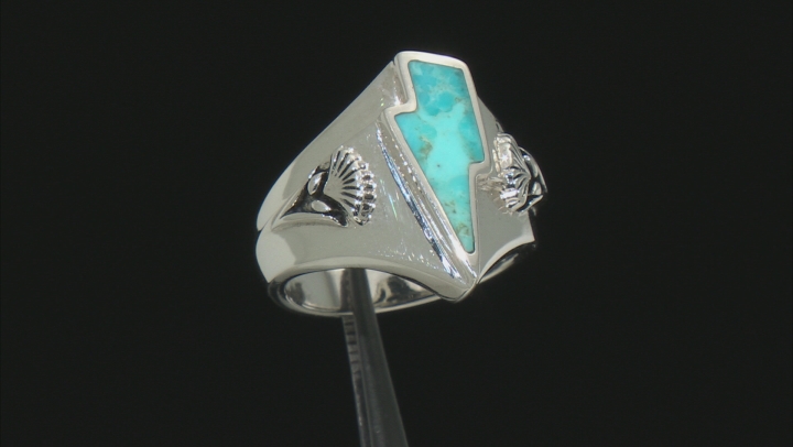 Turquoise Rhodium Over Sterling Silver Lightning Bolt Ring Video Thumbnail