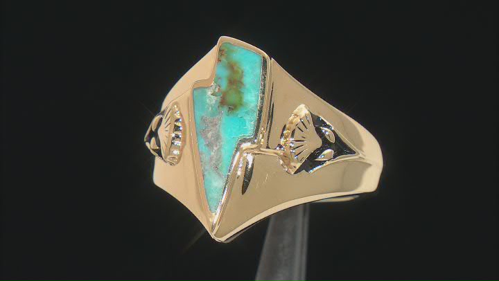 Turquoise 18k Yellow Gold Over Silver Lightning Bolt Mens Ring Video Thumbnail
