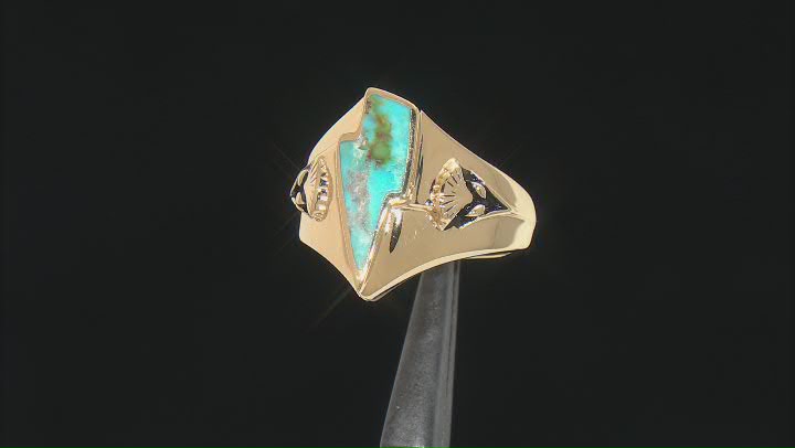 Turquoise 18k Yellow Gold Over Silver Lightning Bolt Mens Ring Video Thumbnail