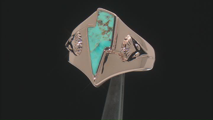 Blue Turquoise 18k Rose Gold Over Silver Lightning Bolt Ring Video Thumbnail