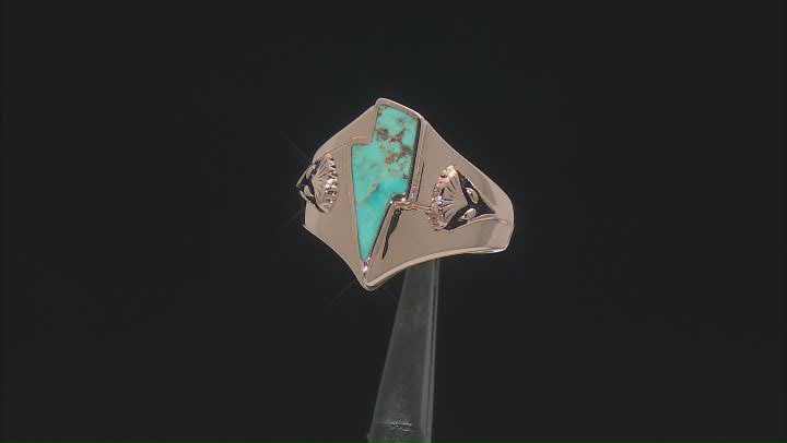 Blue Turquoise 18k Rose Gold Over Silver Lightning Bolt Ring Video Thumbnail