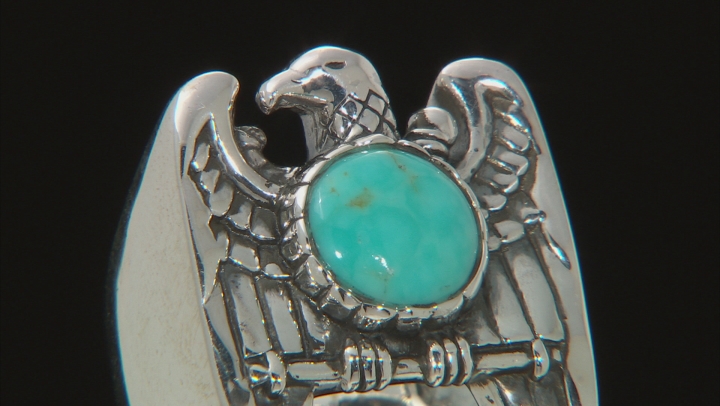 Mens Turquoise Rhodium Over Sterling Silver Eagle Ring Video Thumbnail