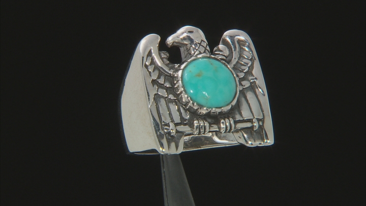 Mens Turquoise Rhodium Over Sterling Silver Eagle Ring Video Thumbnail