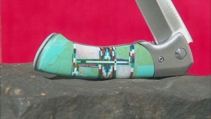 Stainless Steel Pocket Knife With Turquoise Simulant Handle