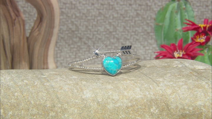 Childrens Turquoise Rhodium Over Sterling Silver Heart And Arrow Cuff Bracelet Video Thumbnail