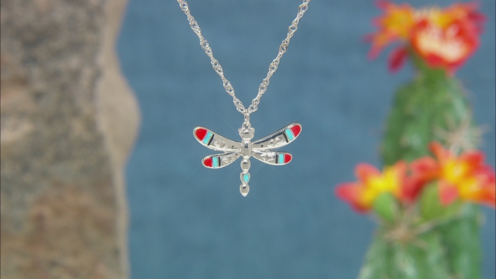 Childrens Enamel Rhodium Over Silver Dragonfly Pendant With 12" Chain Video Thumbnail