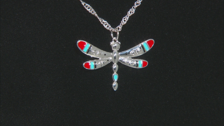 Childrens Enamel Rhodium Over Silver Dragonfly Pendant With 12" Chain Video Thumbnail