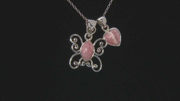 Childrens Rhodochrosite Rhodium Over Silver Butterfly And Heart Pendant Set With 12" Chain Video Thumbnail