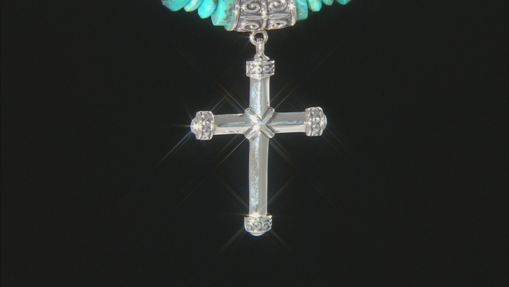 Mens Turquoise Rhodium Over Silver And Leather Cross Necklace Video Thumbnail