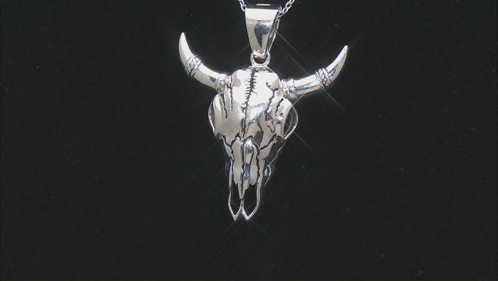 Rhodium Over Silver Cattle Skull Enhancer With 24" Chain Video Thumbnail