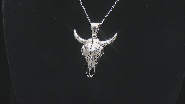 Rhodium Over Silver Cattle Skull Enhancer With 24" Chain Video Thumbnail