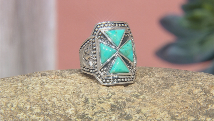 Mens Turquoise Cabochon Rhodium Over Silver Ring Video Thumbnail