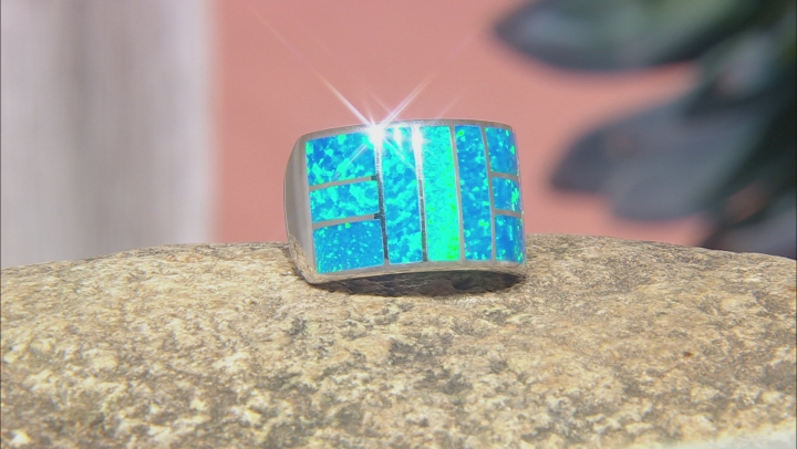 Lab Created Blue Opal Rhodium Over Silver Mens Ring Video Thumbnail