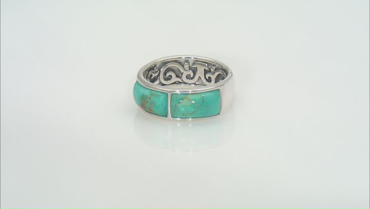 Mens Turquoise Rhodium Over Silver Band Ring Video Thumbnail
