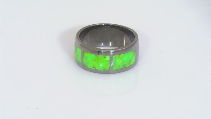 Green Turquoise Rhodium Over Sterling Silver Mens Inlay Band Ring Video Thumbnail