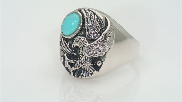 Blue Sleeping Beauty Turquoise Rhodium over Silver Mens Eagle Ring Video Thumbnail