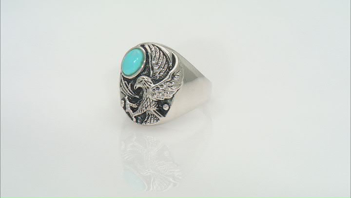 Blue Sleeping Beauty Turquoise Rhodium over Silver Mens Eagle Ring Video Thumbnail