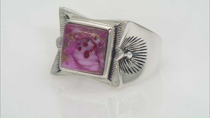 Purple Spiny Oyster Shell Rhodium Over Silver Men's Ring Video Thumbnail