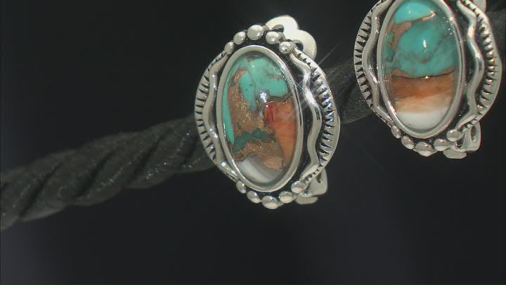 Blended Turquoise & Spiny Oyster Shell Rhodium Over Silver Clip-On Earrings Video Thumbnail