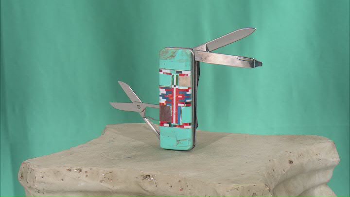 Blue Turquoise Simulant & Multi-Gem Simulant Silver Tone Money Clip With Tools Video Thumbnail