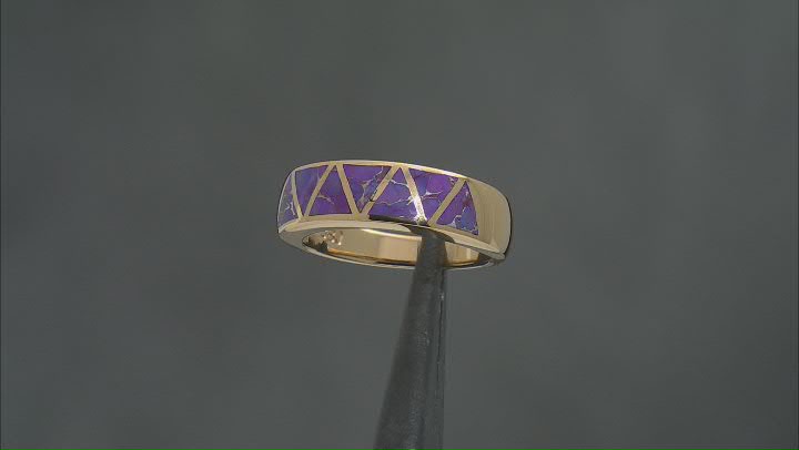 Purple Turquoise 18k Yellow Gold Over Silver Band Ring Video Thumbnail
