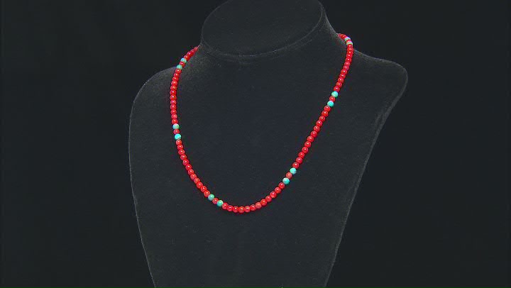 Red Coral & Turquoise Silver Bead Necklace Video Thumbnail