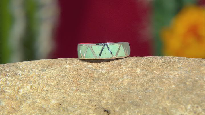 Green Kingman Turquoise Rhodium Over Silver Geometric Band Ring Video Thumbnail