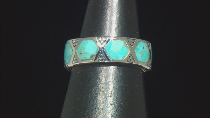 Blue Turquoise Rhodium Over Silver Inlay Band Ring Video Thumbnail