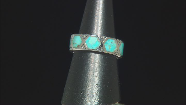 Blue Turquoise Rhodium Over Silver Inlay Band Ring Video Thumbnail