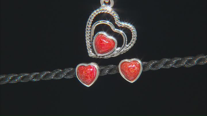 Red Coral Rhodium Over Silver Pendant & Earring Boxed Set Video Thumbnail